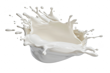 A dynamic splash of creamy white liquid captured mid-air. the beauty of fluid motion against a clean. white background. ideal for culinary or artistic themes