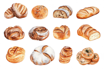 A assortment of freshly baked bread varieties displayed artistically. different textures and shapes. perfect for culinary inspiration or bakery promotion