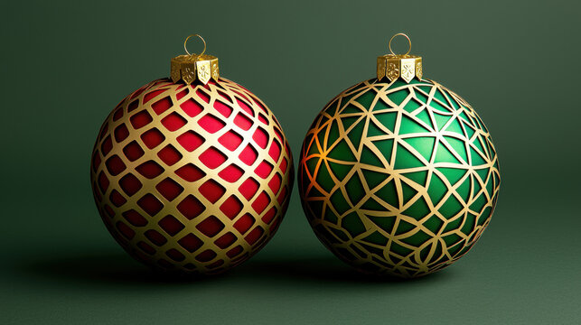 Christmas ornament ball decoration festive holiday celebration red green gold pattern elegant design winter season