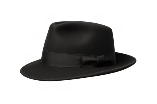 Black fedora hat, a classic fashion accessory representing vintage style, elegance, and timeless mystique for men