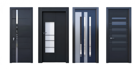 A collection of modern interior doors sleek designs in various styles and finishes. set against a clean white background. ideal for home renovation or interior design projects