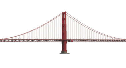 Golden Gate Bridge, a beautiful structural icon, a symbol of architectural achievement and a famous landmark in the United States, isolated on transparent background