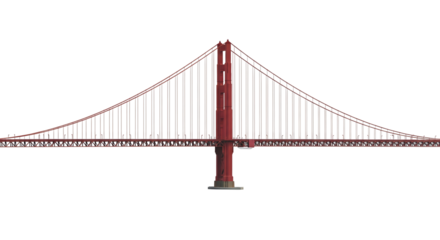 Golden Gate Bridge, a beautiful structural icon, a symbol of architectural achievement and a famous landmark in the United States, isolated on transparent background