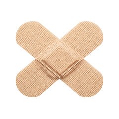 Two crossed bandages with adhesive to cover wounds. The image showing medical supply, isolated on transparent background