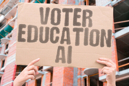 "Voter Education AI" AI delivers voter education campaigns. VOTER. EDUCATION. AI. AI. DELIVERS.