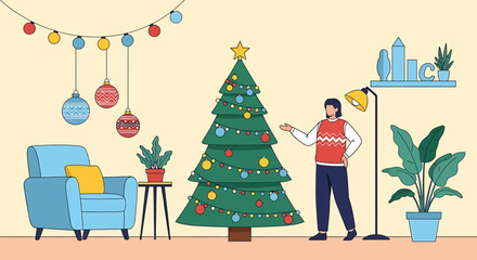 Festive Christmas Tree Decoration and Holiday Celebration.