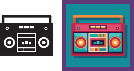 Retro boombox blasting vibrant tunes with a vintage feel, capturing the energy of classic music and retro style.