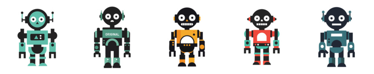 Robot Vector Set Flat Design Retro Colorful Mechanical Robots Collection