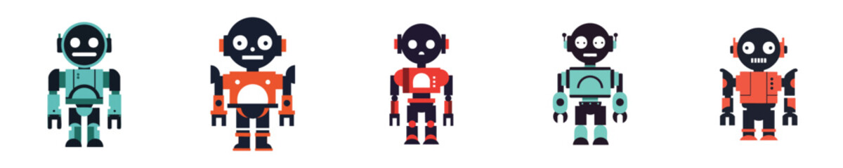 Robot Vector Set Flat Design Retro Geometric Mechanical Robots Collection