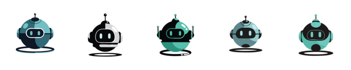 Robot Vector Futuristic Round Flat Design Glossy Friendly Bot Illustration Set
