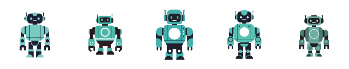 Robot Vector Flat Design Geometric Humanoid Modern Mechanical Bot Collection