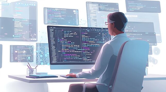 Programmer Reviewing AI-Enhanced Code Fixes