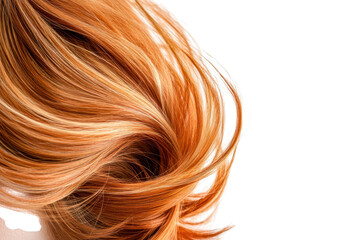 Naklejka premium Close-up view of flowing. red-orange hair against a clean white background. the texture and movement. ideal for beauty and fashion-related content