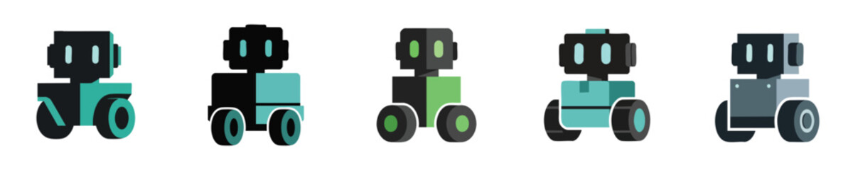 Robot Vector Minimalist Wheeled Modern Mobile Delivery Utility Bot Collection