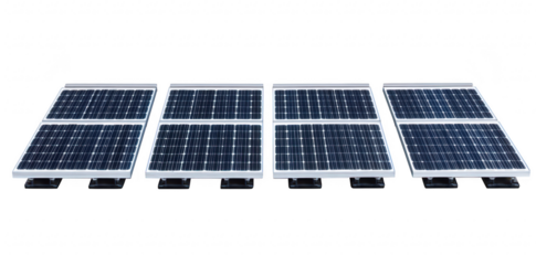 A row of solar panels positioned on a flat surface. their sleek design and reflective surfaces under bright sunlight. emphasizing renewable energy technology and sustainability