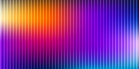 Glass ripple texture with dark gradient background and vivid orange, blue, and lilac light streaks. Futuristic distortion, moody abstract glow, reeded vertical blur. Vector illustration