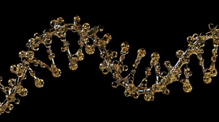 an impressive display of a dna strand in a translucent golden material against a stark black backdrop, creating a sense of scientific innovation
