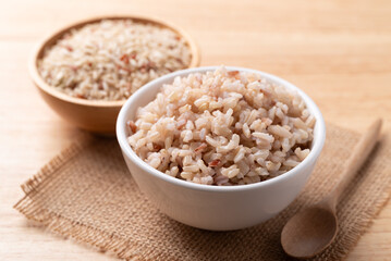 Cooked Thai brown rice in a bowl, Healthy eating