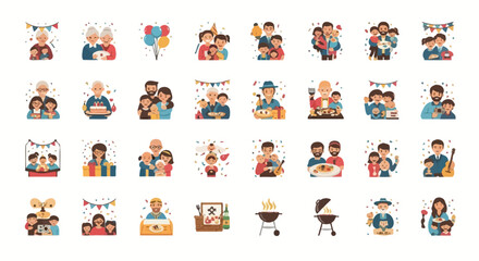 Naklejka premium Collection of Diverse People Celebrating Special Occasions and Holidays. Vector Illustrations. EPS Editable