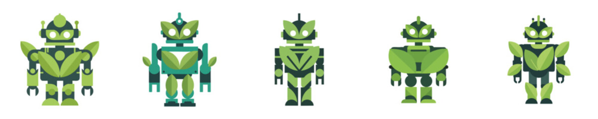 Green Leaf Cyborg Collection – Eco Tech Botanical Robot Character Set