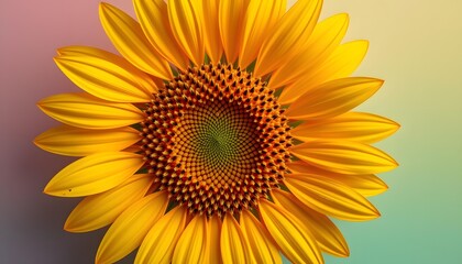 Obraz premium Vibrant Sunflower Close-Up with Intricate Petal Detail and Soft Pastel Background Highlighting Natural Beauty and Color Variation