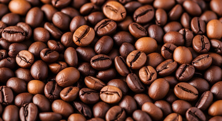 Close up of roasted coffee beans with rich brown tones