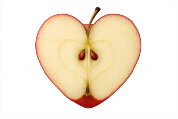 Red apple heart shape slice with transparent background