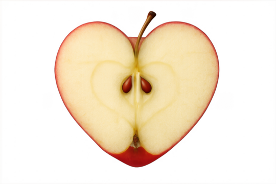 Red apple heart shape slice with transparent background - Powered by Adobe