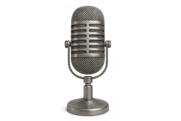 Vintage microphone on clear background recording sound for podcast, radio broadcast, or live performance