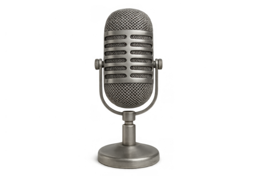 Vintage microphone on clear background recording sound for podcast, radio broadcast, or live performance