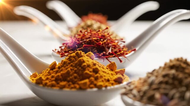 Spices in Elegant Spoons: Culinary Aromas and Flavors