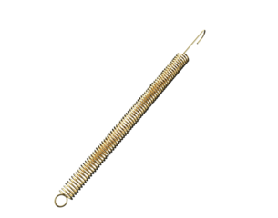 Durable Brass Tension Coil Spring Isolated Element: Essential Industrial Hardware and Replacement Component for Machine Maintenance and Physics Concept Illustration on HD Transparent Background.
