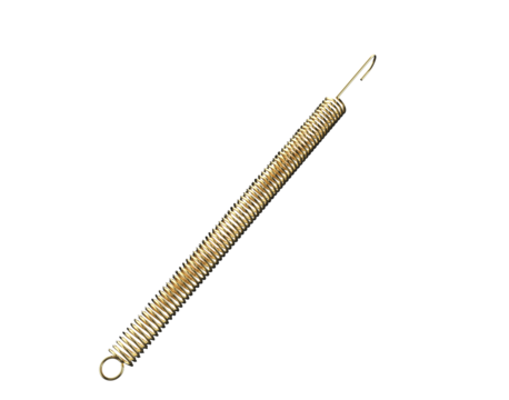 Durable Brass Tension Coil Spring Isolated Element: Essential Industrial Hardware and Replacement Component for Machine Maintenance and Physics Concept Illustration on HD Transparent Background.