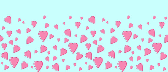 Cute heart pattern border with scattered pink hearts on a soft light-blue background, perfect for Valentine’s themes, romantic designs, greeting cards, gift packaging, and sweet decorative graphics