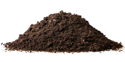 A close-up view of a freshly dug pile of rich. dark soil. highlighting its texture and organic composition. suitable for gardening and landscaping projects