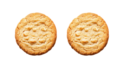 Two oval shaped cookies with white filling isolated on transparent background