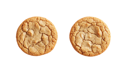 Two oval shaped cookies with cracked texture isolated on transparent background