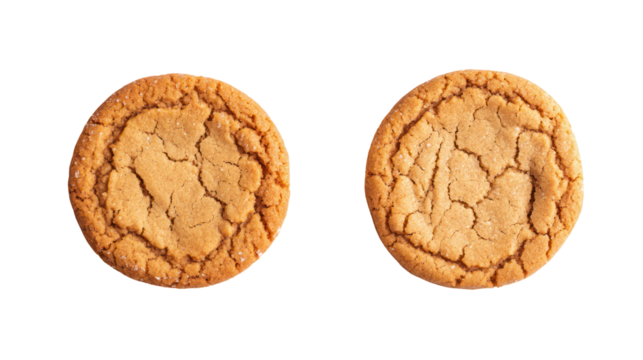 Two oval shaped peanut butter cookies isolated on transparent background