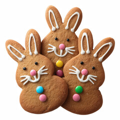 Obraz premium Cute Easter Bunny Gingerbread Cookies with Colorful Candy Decoration, isolated on transparent background