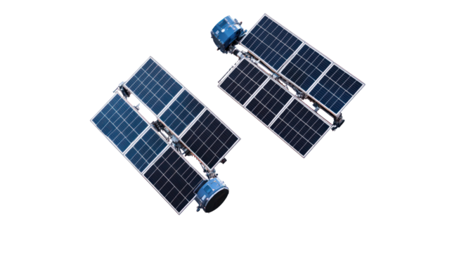 Two diamond shaped blue crystal earrings isolated on transparent background