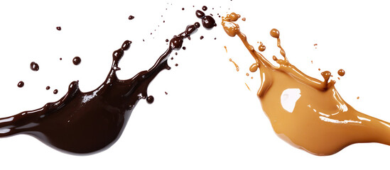 Two liquid splashes colliding in mid air isolated on transparent background