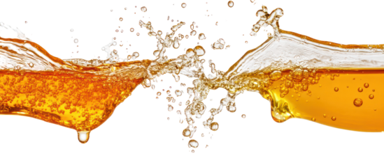 Two glasses of beer clinking and splashing isolated on transparent background