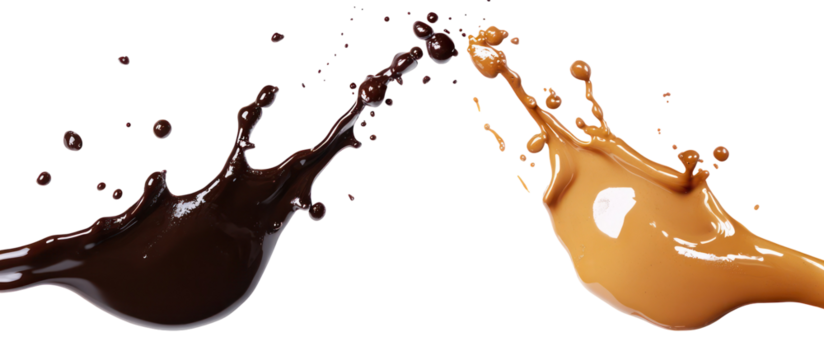 Two liquid splashes colliding in mid air isolated on transparent background