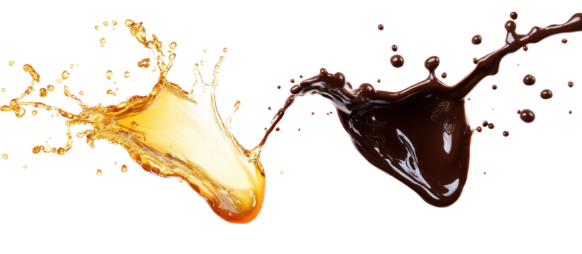Two liquid splashes colliding isolated on transparent background