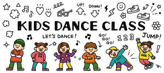 キッズ ダンス クラス 手描き イラスト セット