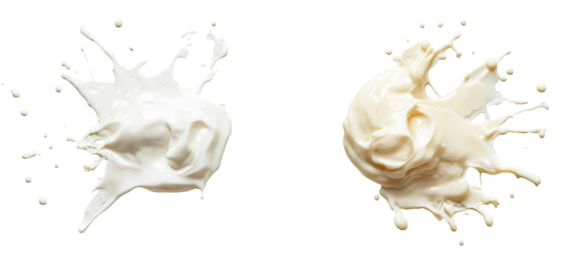 Two dynamic splashes of white liquid isolated on transparent background - Powered by Adobe