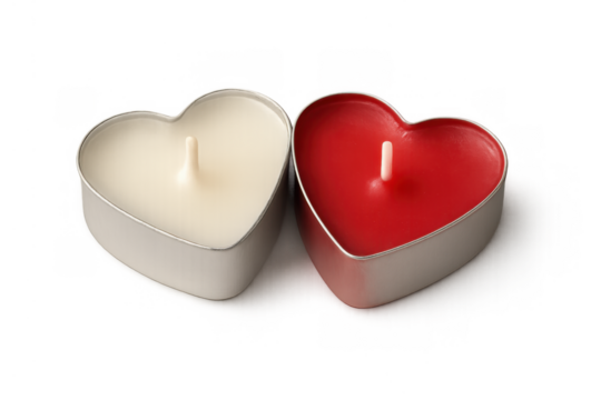 Heart shaped red and cream tealight candles symbolizing love, romance, togetherness for valentine's day celebration - Powered by Adobe