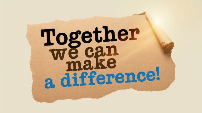 Inspiring message of unity and impact together we can make a difference on textured paper, great for social media campaigns and community outreach initiatives