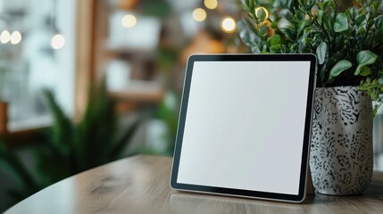 a digital tablet with a blank screen set against a soft-focus background, promoting modern connectivity and versatile digital experience