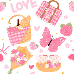 Cozy Valentines Picnic Seamless Pattern 
